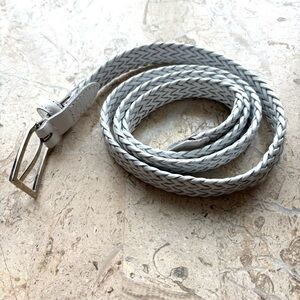 Thin White Leather/Bonded Leather Braided Woven Belt Size ML